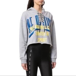 PE Nation Rocket Shot Gray Lace Up Cropped Pullover Hoodie Size XS